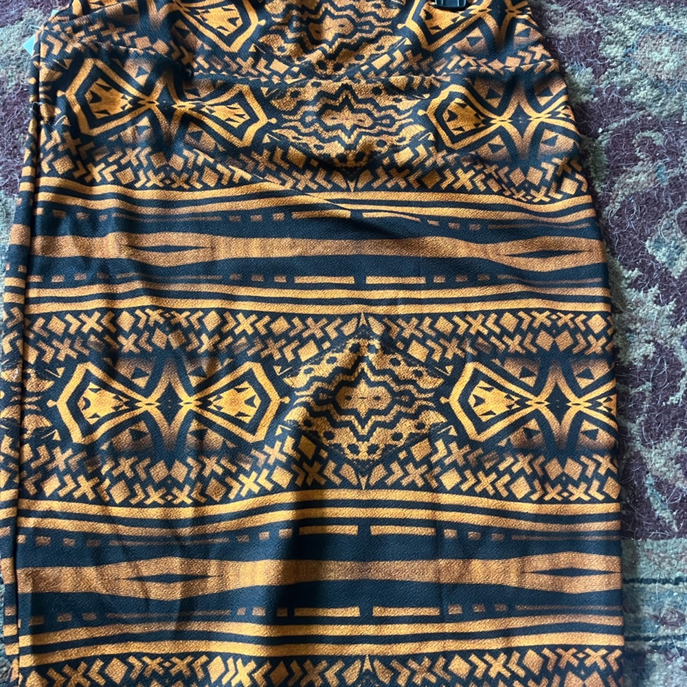LuLaRoe Black and Mustard Geometric Pencil Skirt Size XL